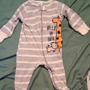 Gray Striped Kids One Piece with Giraffe Print